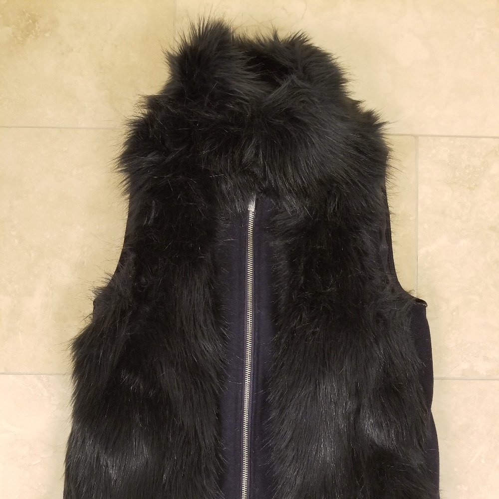 Tommy Hilfiger Navy Faux Fur Vest, Size XS